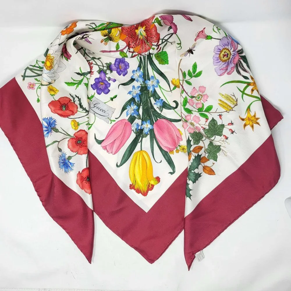 100% Authentic Gucci Multicolor Flower 100% Silk Scarf